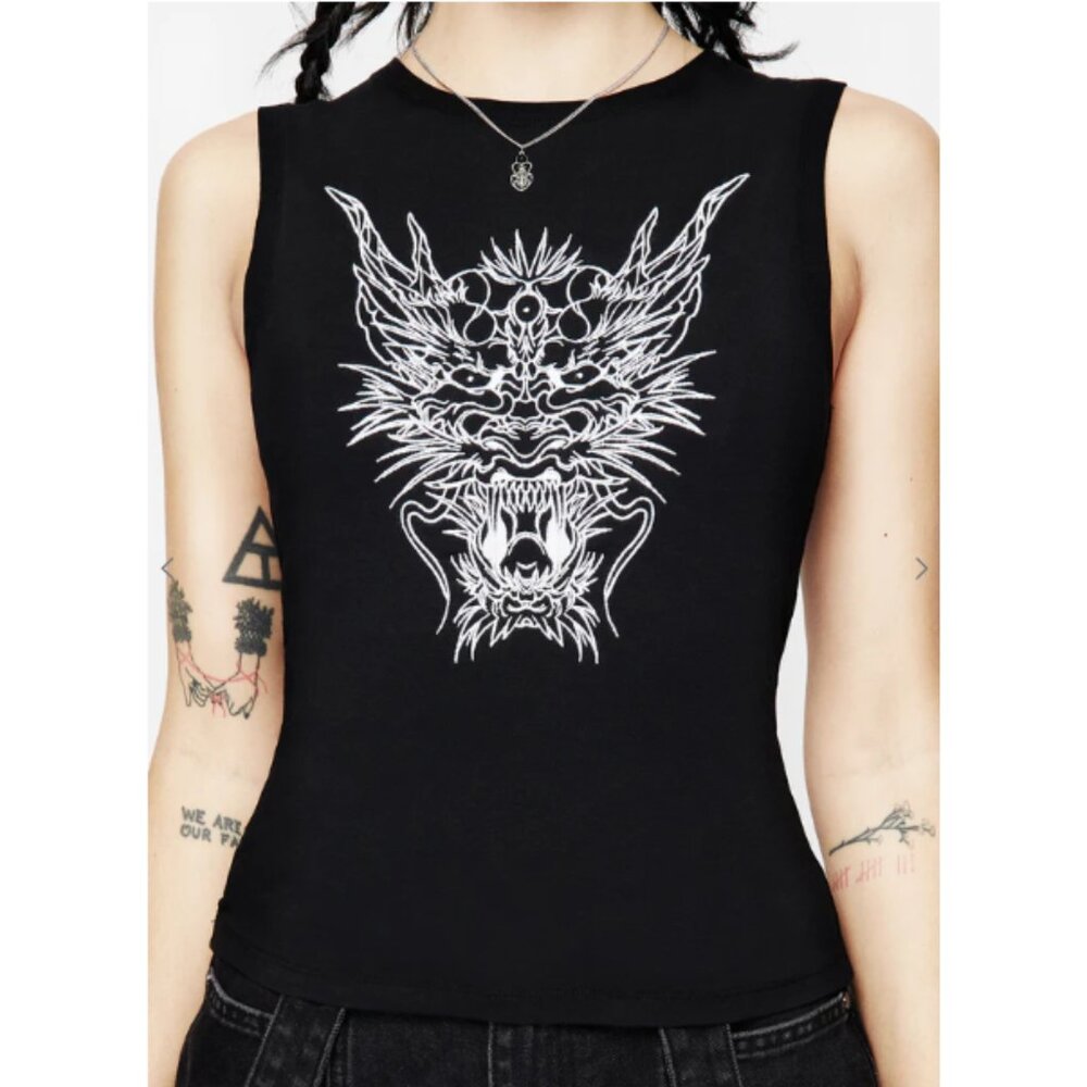 DISTURBIA Guardian embroidered dragon tank - Picture 4 of 8